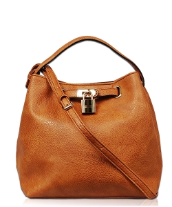 Solid Lock Center Tote Bag With Strap XB1780 COGNAC